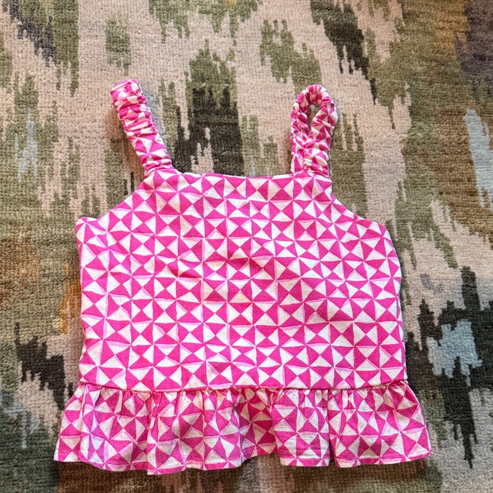 Zara Pink and White Geometric Tank Top